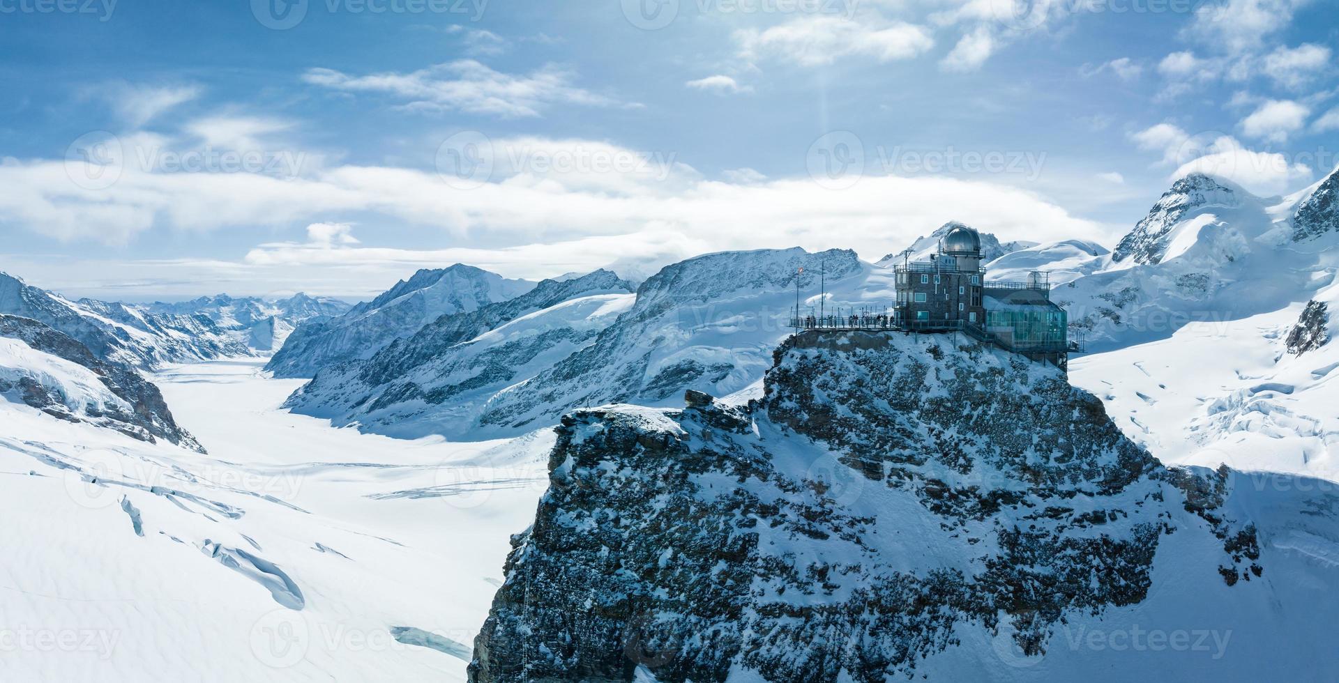 Aerial panorama view of the Sphinx Observatory on Jungfraujoch - Top of Europe photo