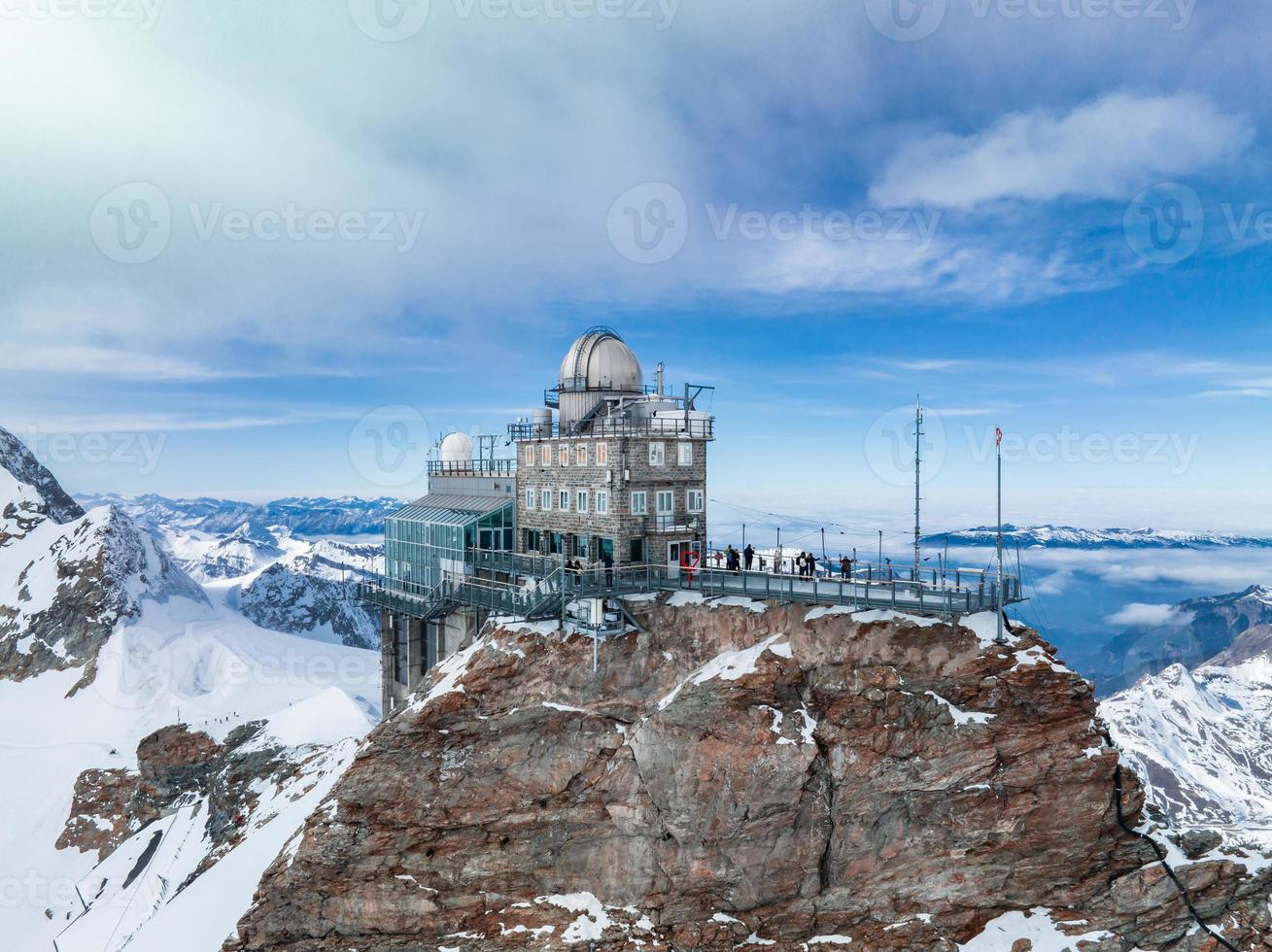 Aerial panorama view of the Sphinx Observatory on Jungfraujoch - Top of Europe photo