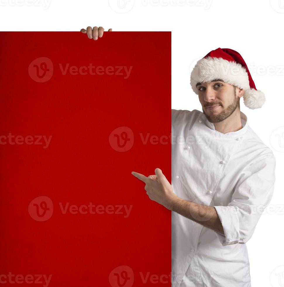 Xmas menu and chef on white background photo