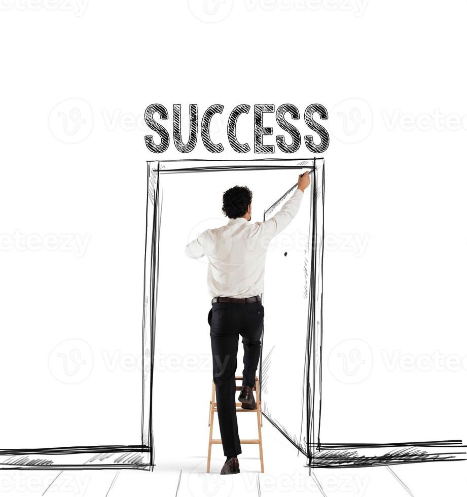 Success door on white background photo