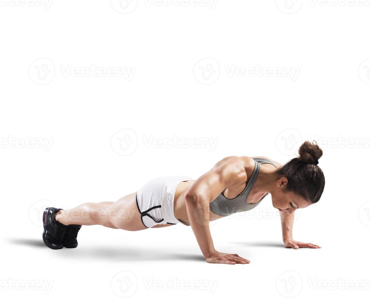 Fitness push-up on white background photo