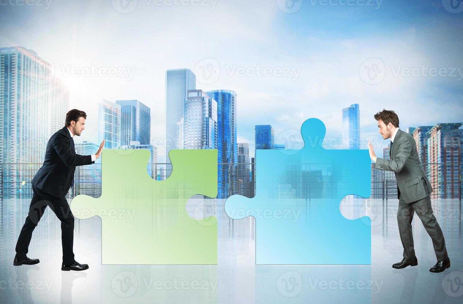 Business partners with puzzle pieces photo