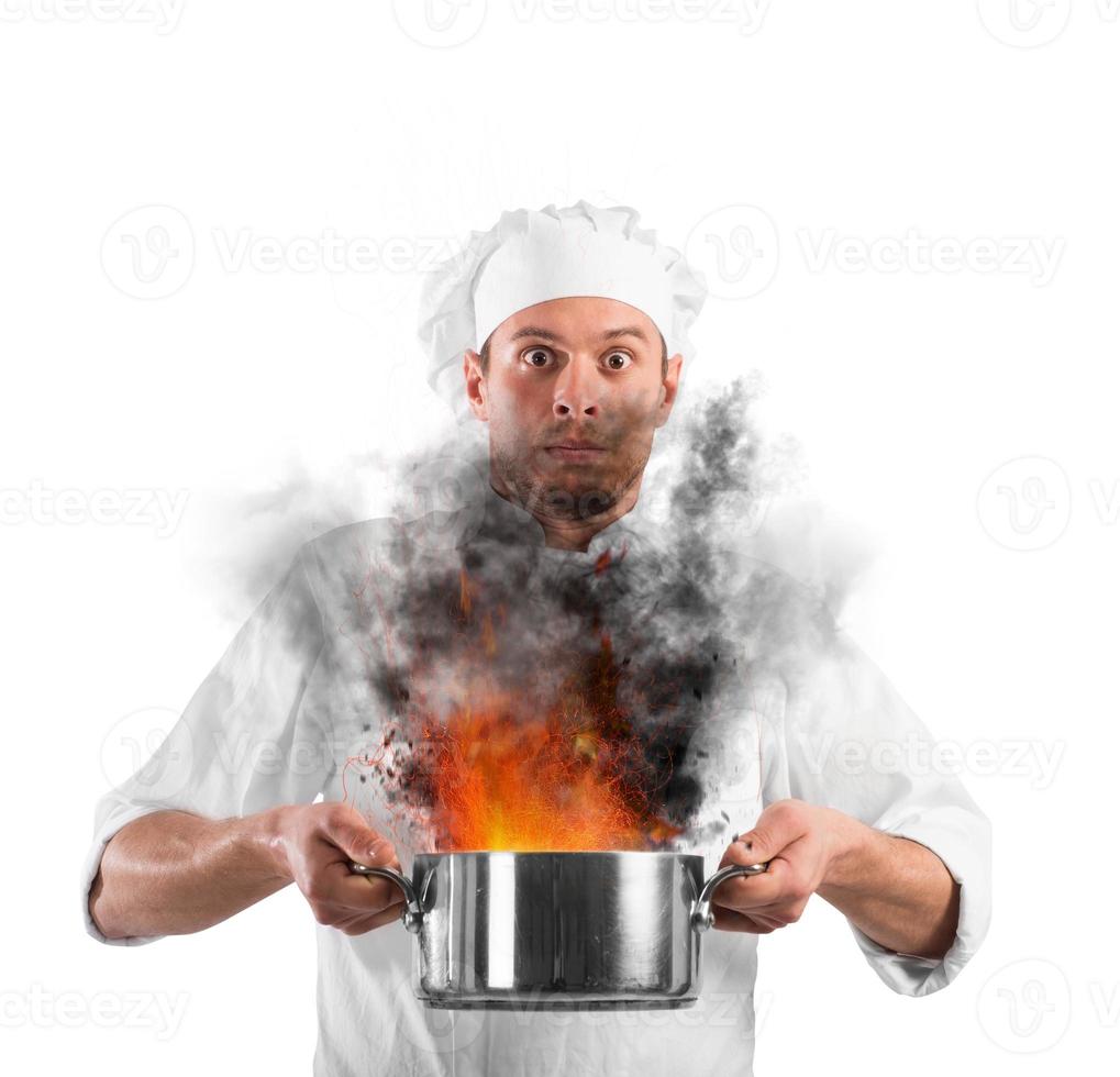 Bumbling chef on white background photo