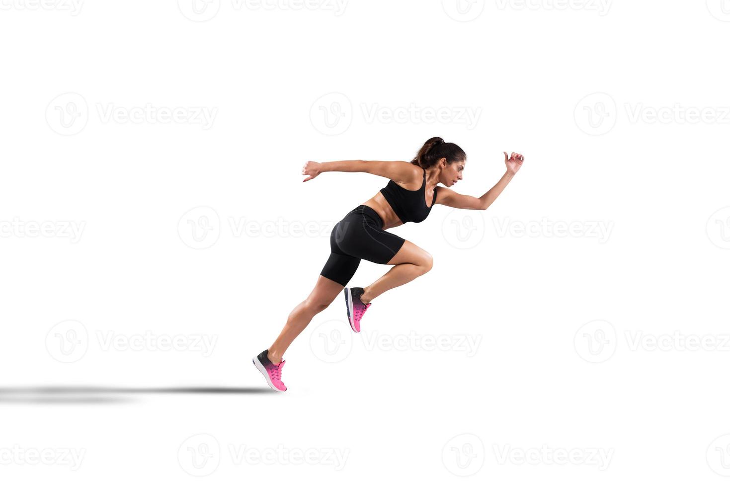 Fast woman on white background photo