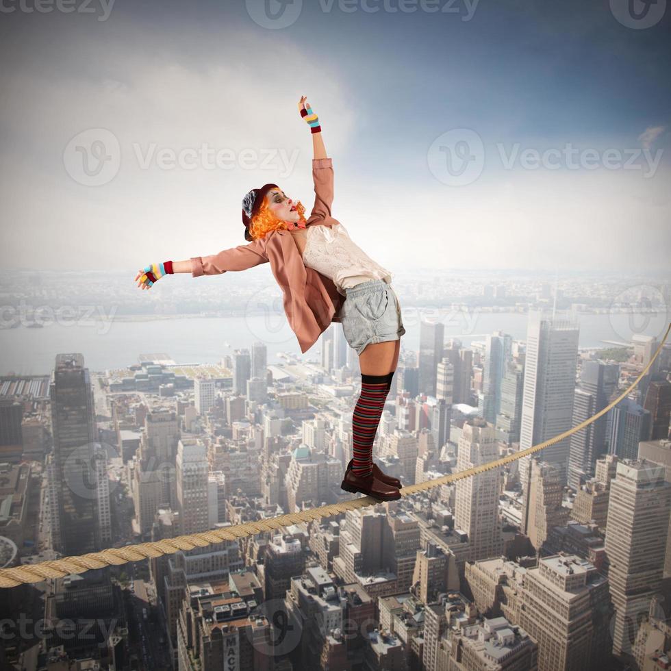 Fearless clown on a rope photo