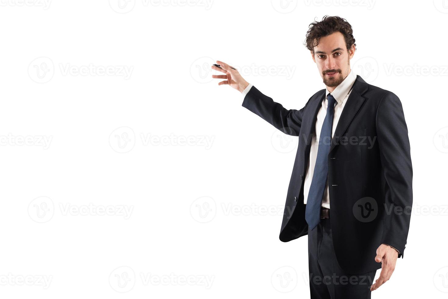 Business explanation on white background photo