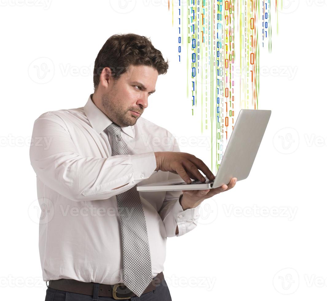 Hacker businessman on white background photo