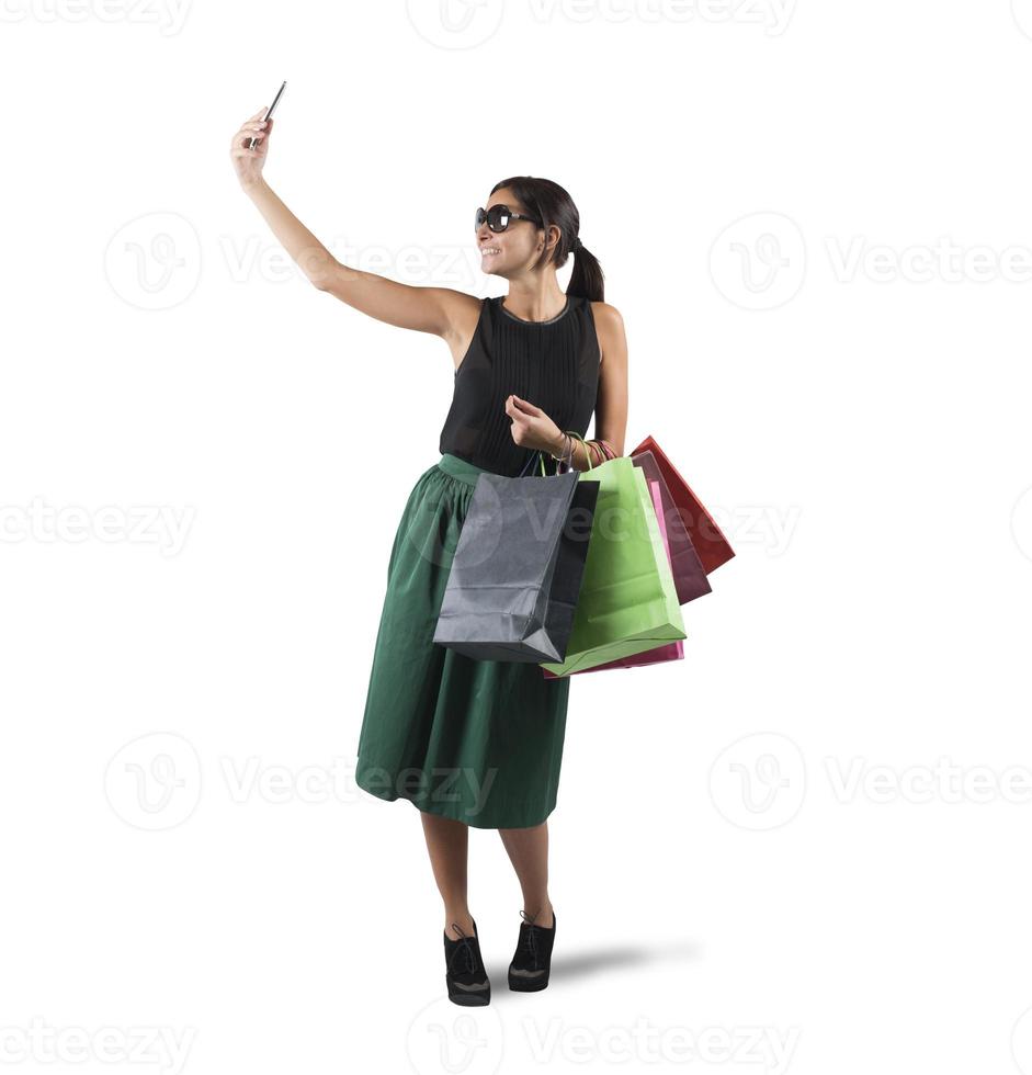 Selfie shopping on white background photo