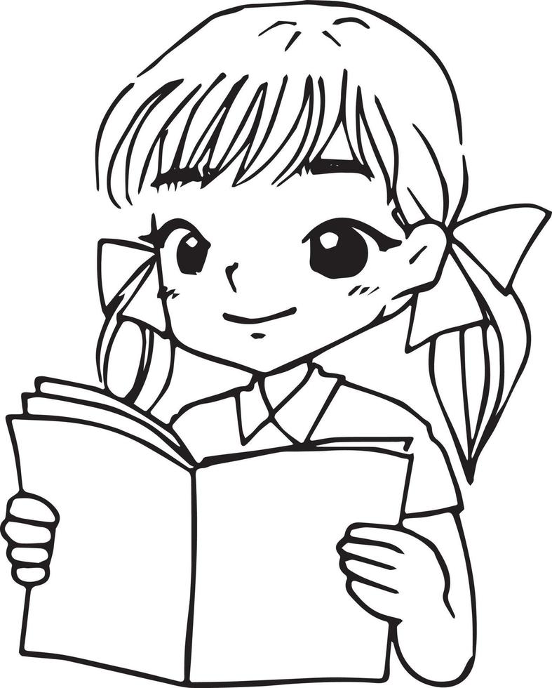  niña leyendo un libro dibujos animados garabatos kawaii anime página para colorear cuco ilustración dibujo imágenes prediseñadas personajes chibi manga cómics   Vector en Vecteezy