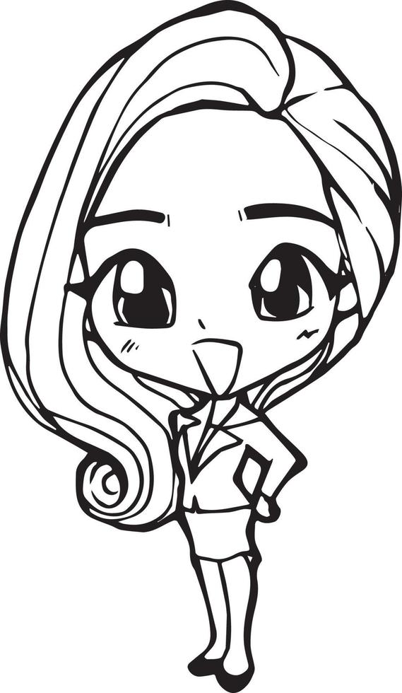 office girl cartoon doodle kawaii anime coloring page cute illustration drawing clipart character chibi manga comics vector