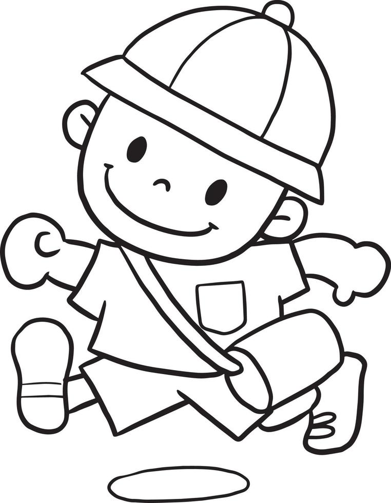 boy runing cartoon doodle kawaii anime coloring page cute illustration drawing clipart character chibi manga comics vector