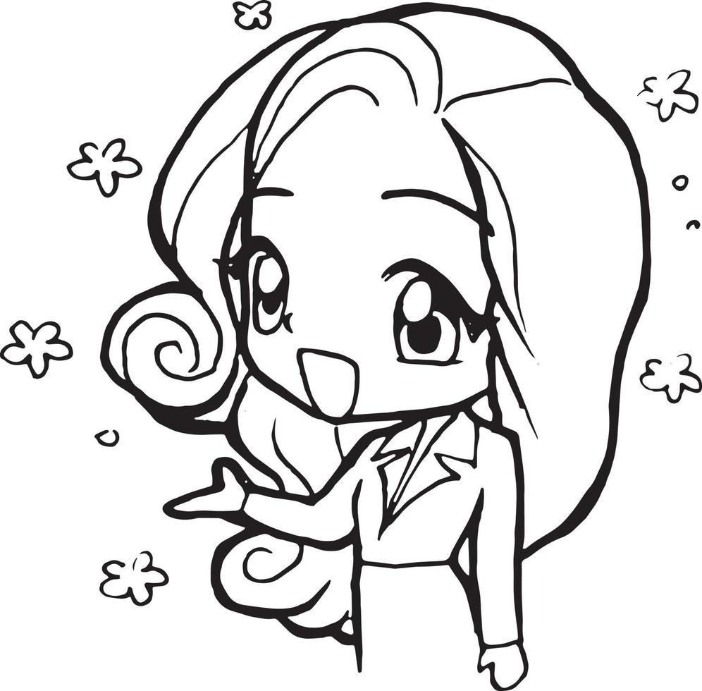 office girl cartoon doodle kawaii anime coloring page cute illustration ...