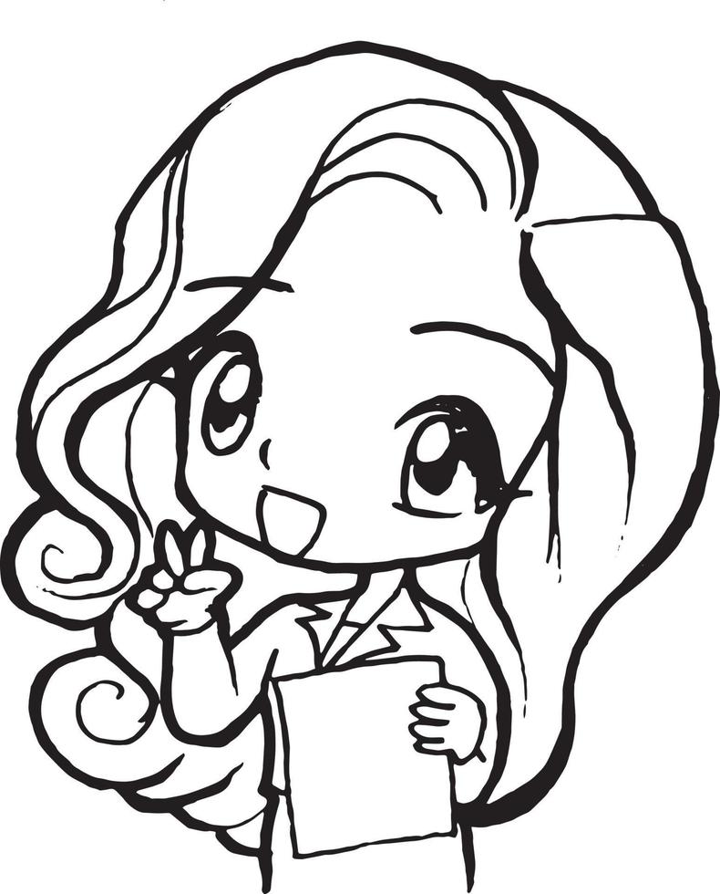 office girl cartoon doodle kawaii anime coloring page cute illustration ...