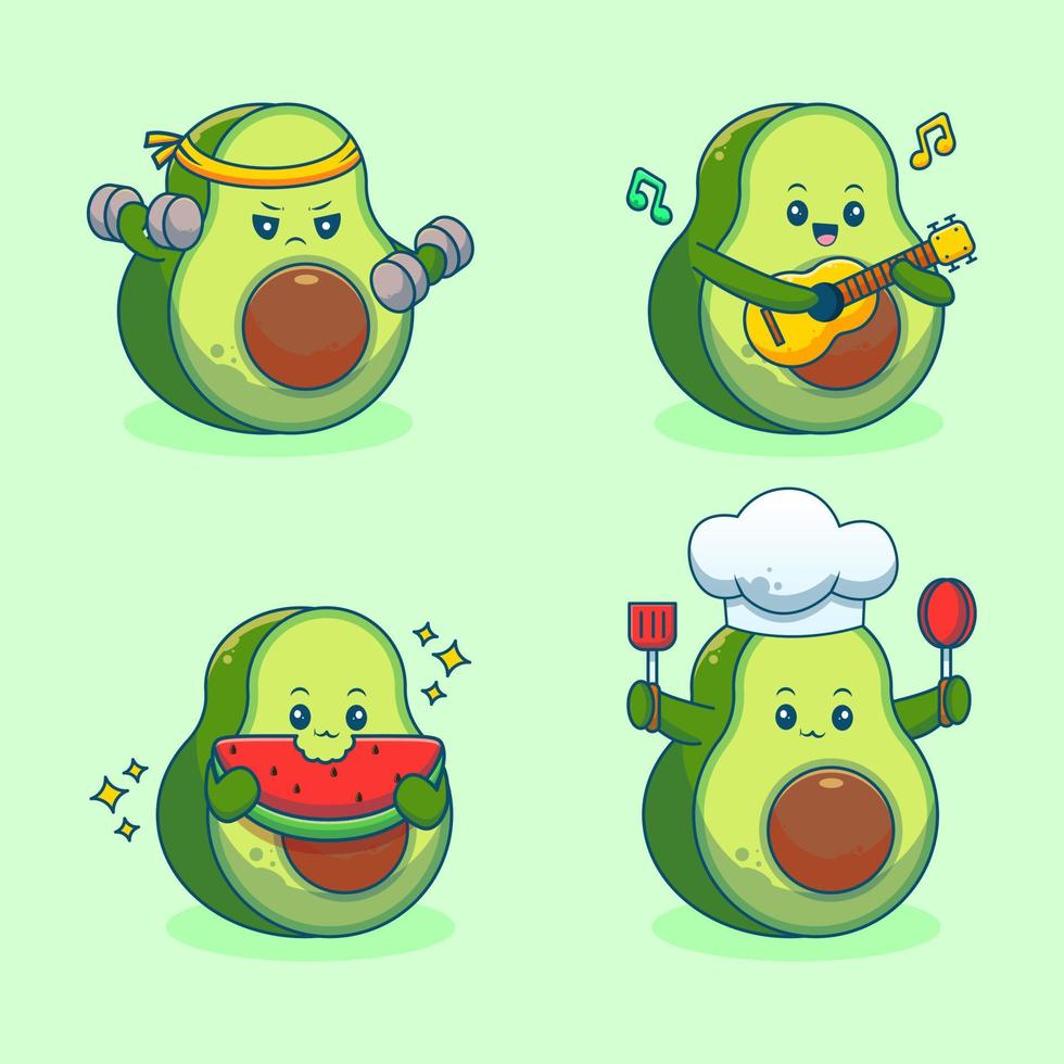 cute avocado cartoon set vector
