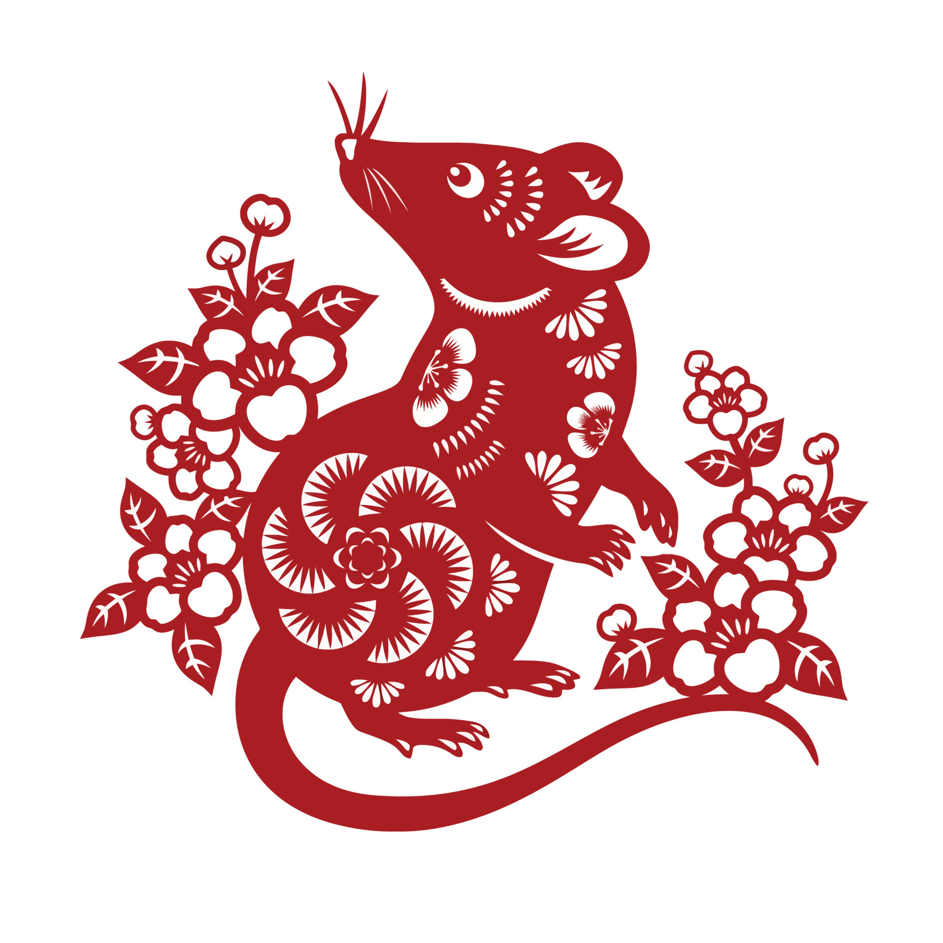 Chinese Zodiac Sign Year of Rat, Red paper cut rat, Happy Chinese New