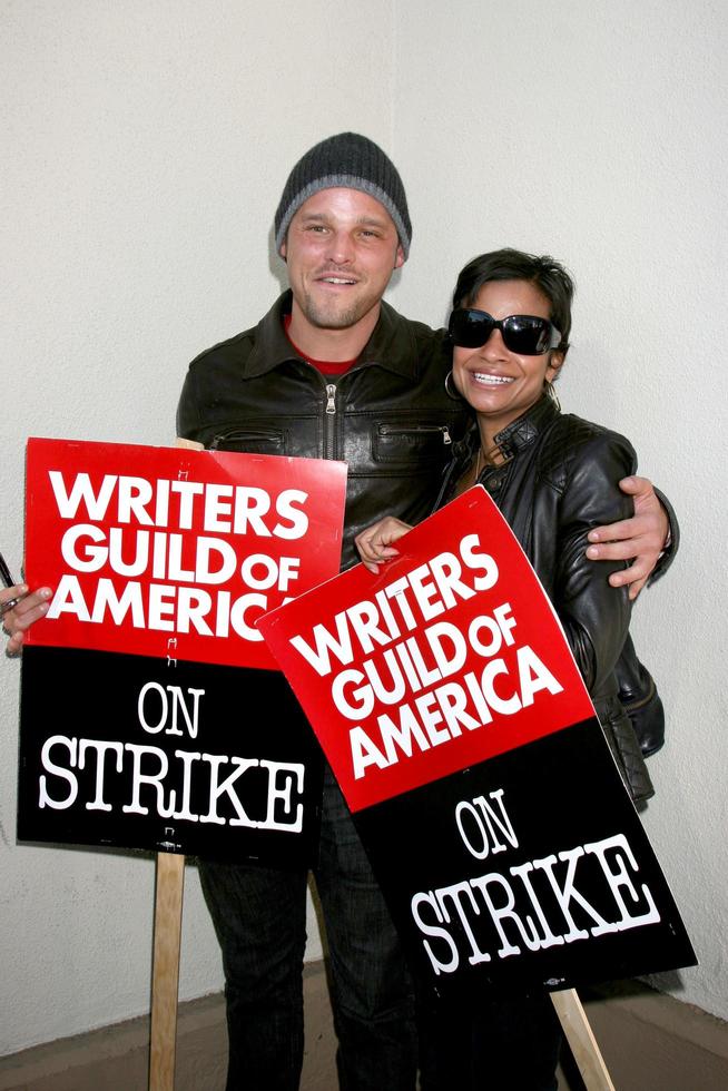 Justin Chambers  his wifeActors Support WGA Strike Paramount StudiosDecember 12 2007Los Angeles CA2007 photo