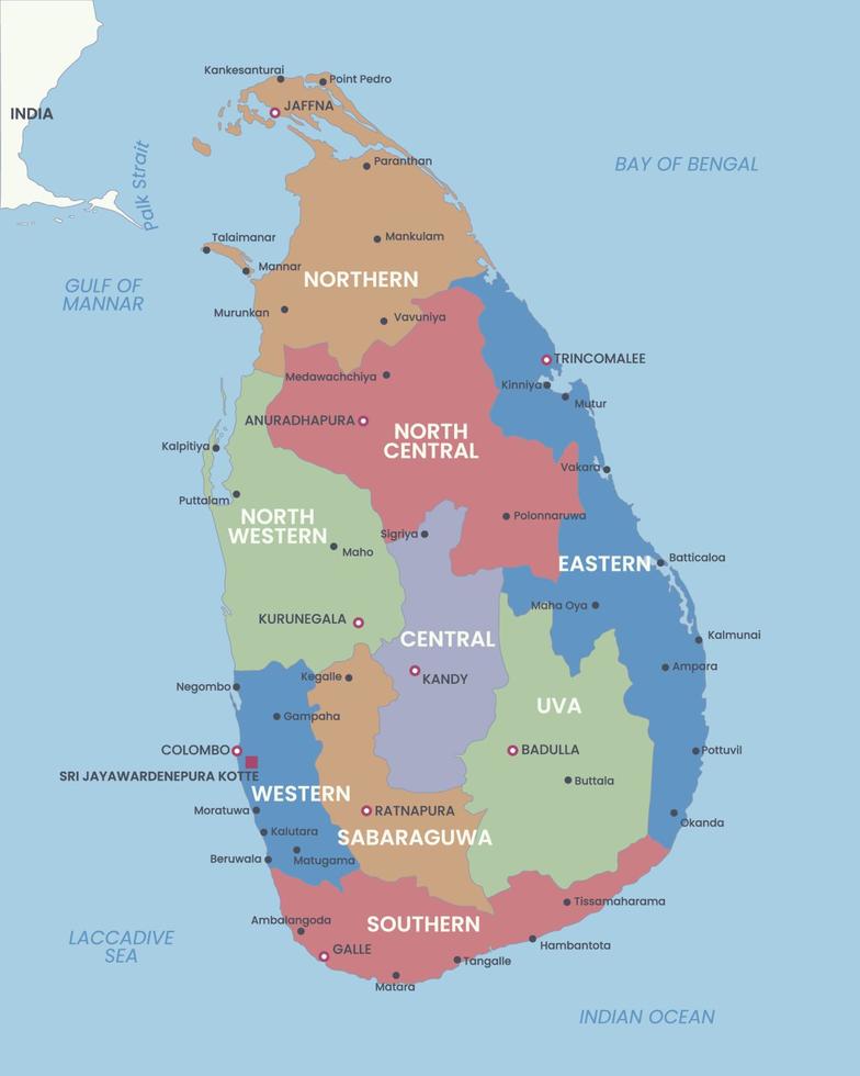 Sri Lanka Detailed Country Map with Surrounding Borders vector