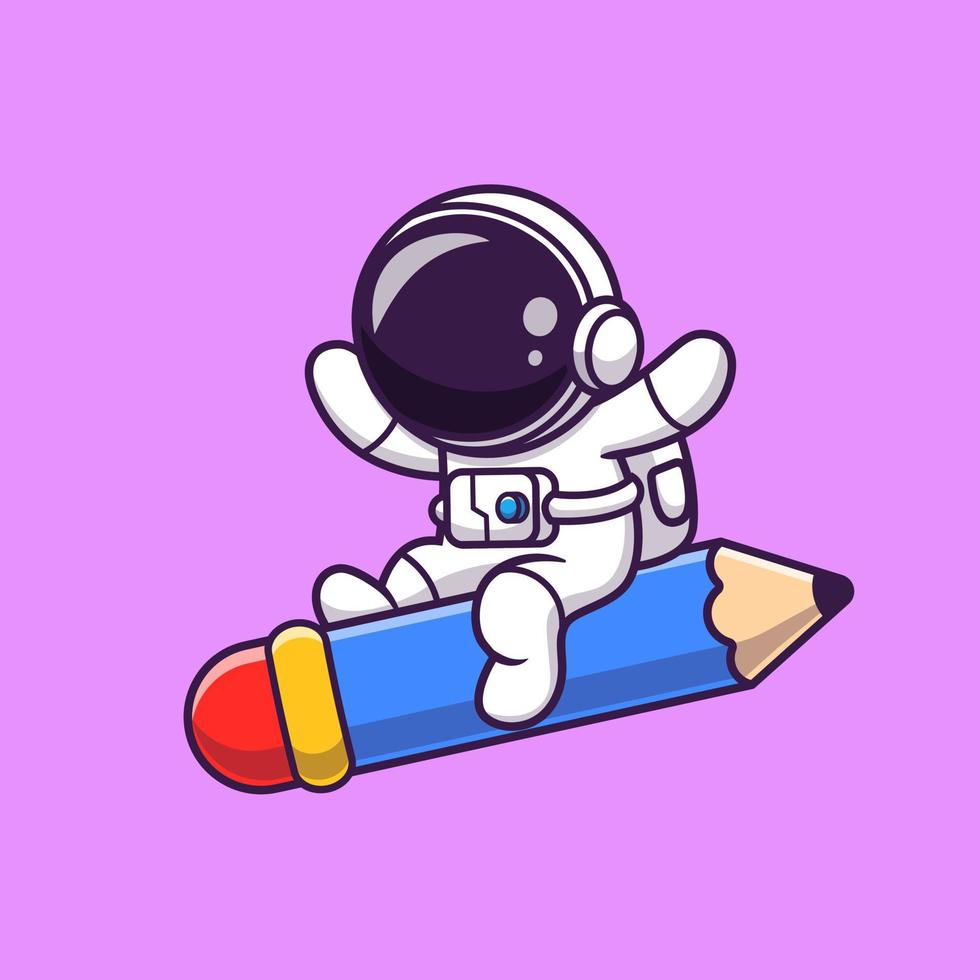 linda astronauta volador con lápiz cohete dibujos animados vector icono ilustración. Ciencias educación icono concepto aislado prima vector. plano dibujos animados estilo