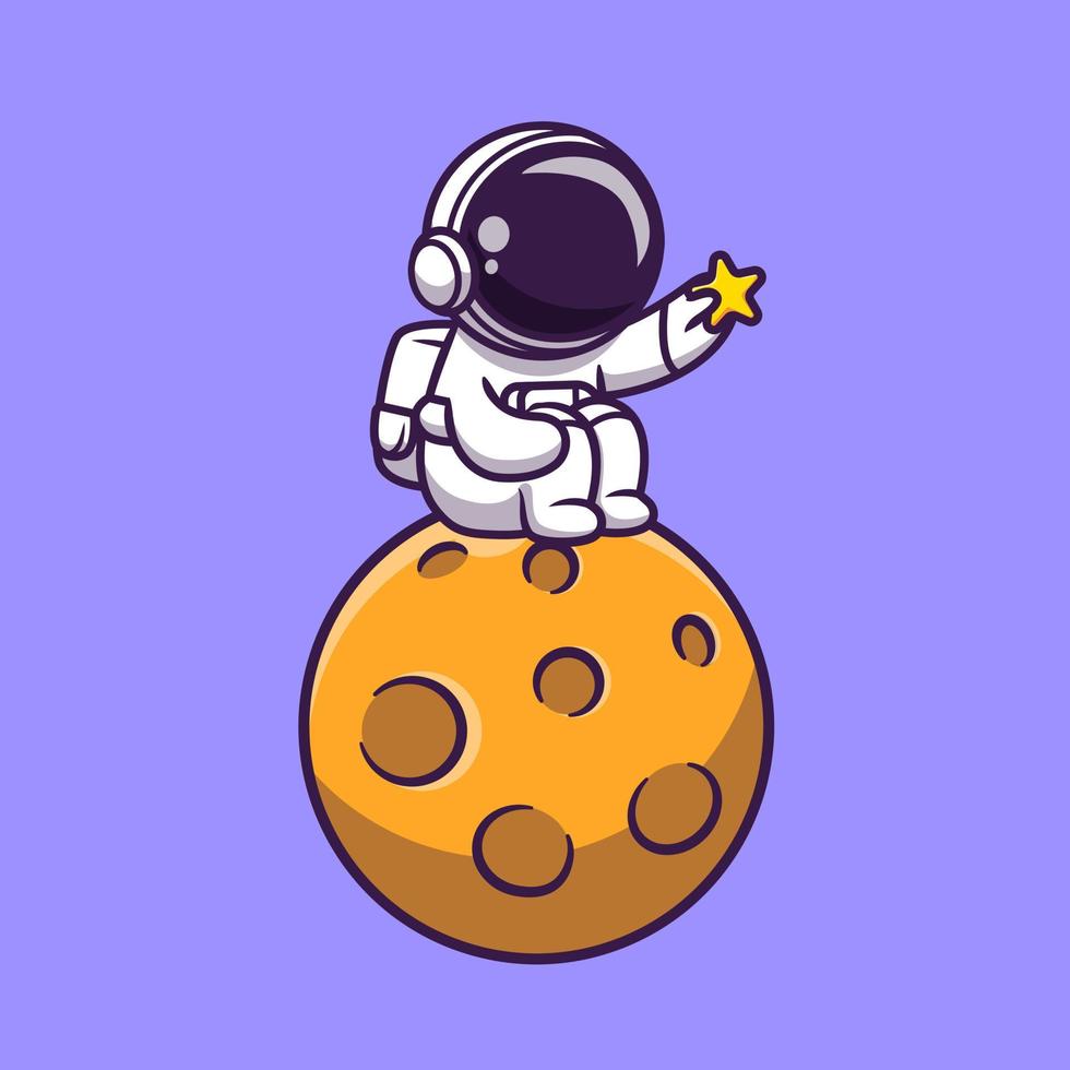 linda astronauta sentado en Luna y participación estrella dibujos animados vector icono ilustración. Ciencias tecnología icono concepto aislado prima vector. plano dibujos animados estilo