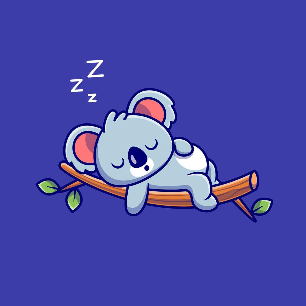 Cute Koala Sleeping On The Tree Cartoon Vector Icon Illustration. Animal Nature Icon Concept Isolated Premium Vector. Flat Cartoon Style