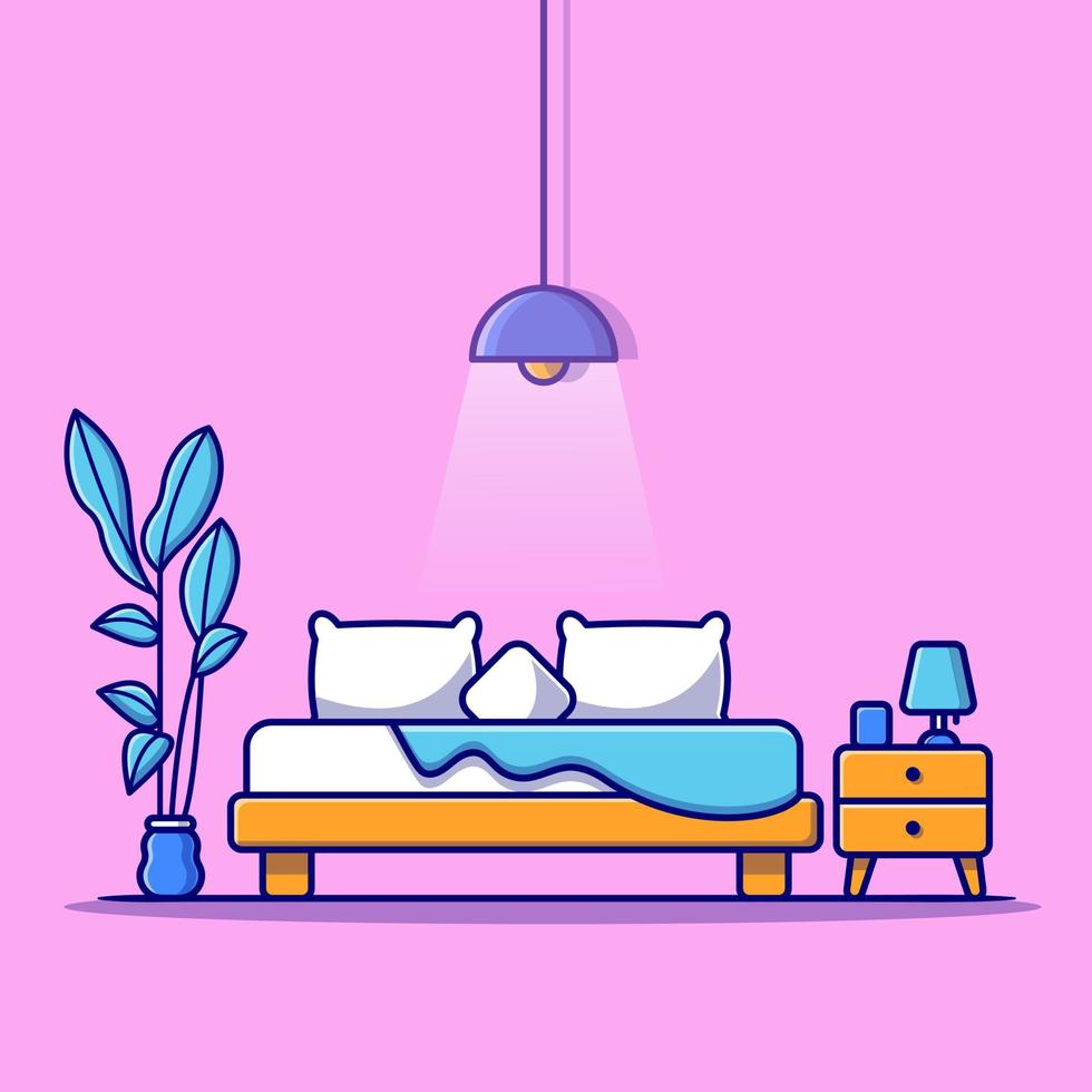 Bed Room Cartoon Vector Icon Illustration. Interior Object Icon Concept Isolated Premium  Vector. Flat Cartoon Style