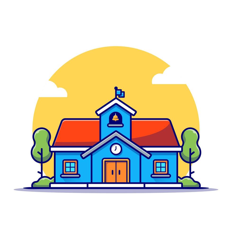 School Building Cartoon Vector Icon Illustration. Building Education Icon Concept Isolated Premium Vector. Flat Cartoon Style