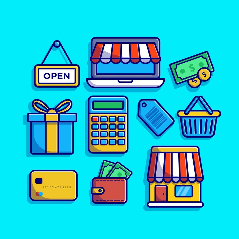 Shopping Element Set Cartoon Vector Icon Illustration. Business Finance Icon Concept Isolated Premium Vector. Flat Cartoon Style