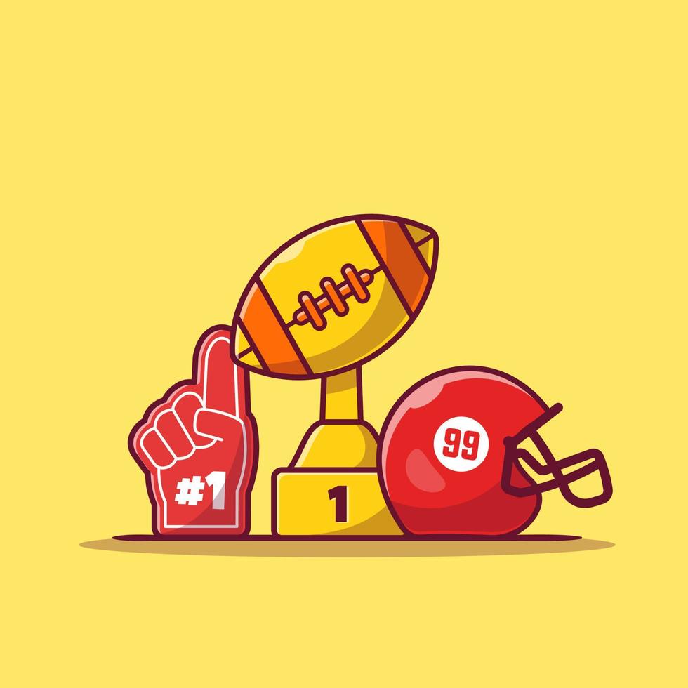 Helmet And Rugby Ball Trophy Cartoon Vector Icon Illustration. Sport Icon Concept Isolated Premium Vector. Flat Cartoon Style
