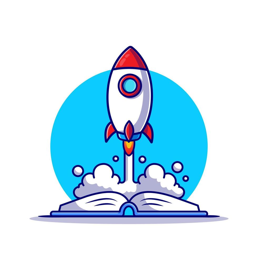 Rocket Launching On Book Cartoon Vector Icon Illustration. Business Technology Icon Concept Isolated Premium Vector. Flat Cartoon Style