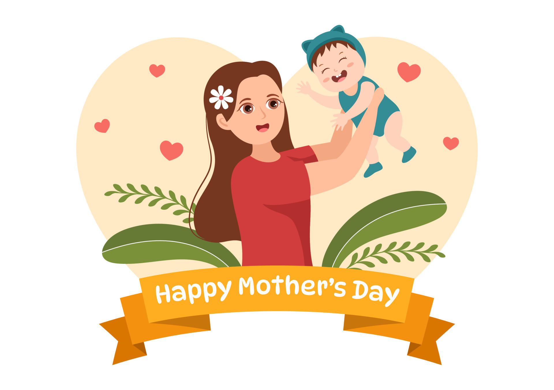 Happy Mother Day on May 14 Illustration with Affection for Baby and