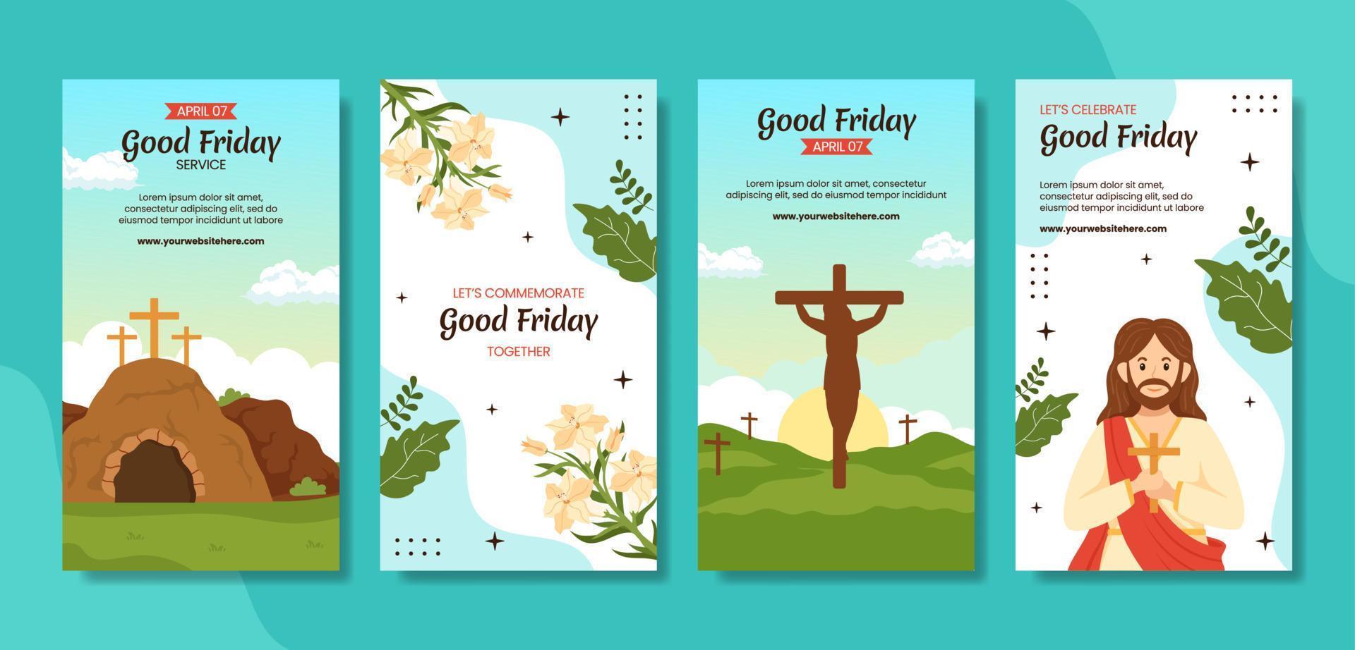 Happy Good Friday Social Media Stories Flat Cartoon Hand Drawn Templates Background Illustration vector