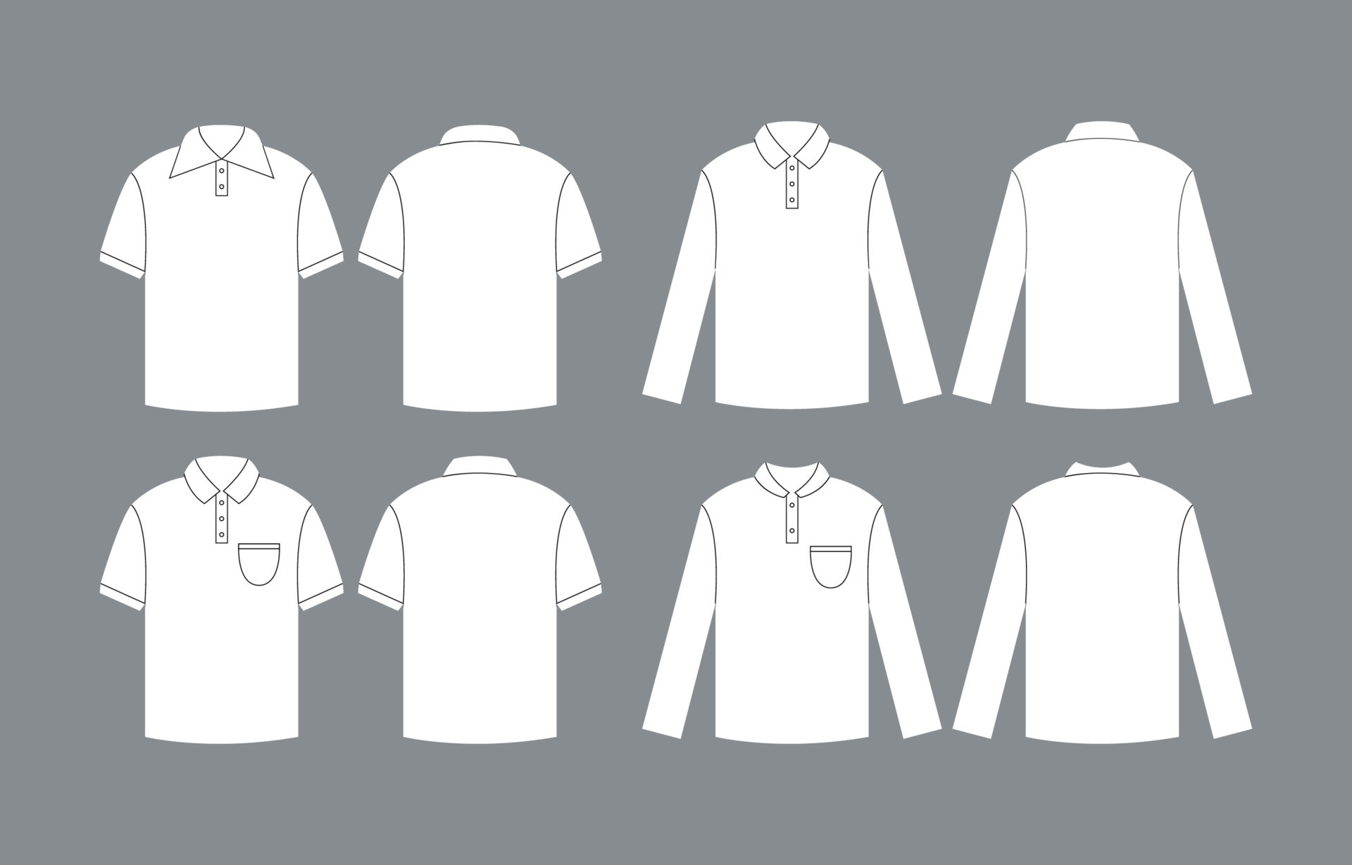 White Outline Polo Mock Up Set 21212551 Vector Art at Vecteezy