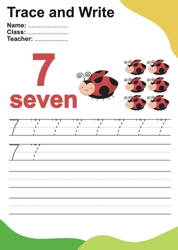 Trace and write number for children. Exercise for children to recognize the number. Writing activity for kids. Vector file.