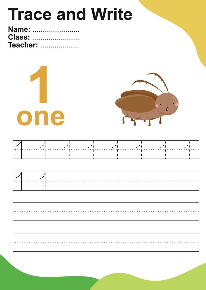Trace and write number for children. Exercise for children to recognize the number. Writing activity for kids. Vector file.