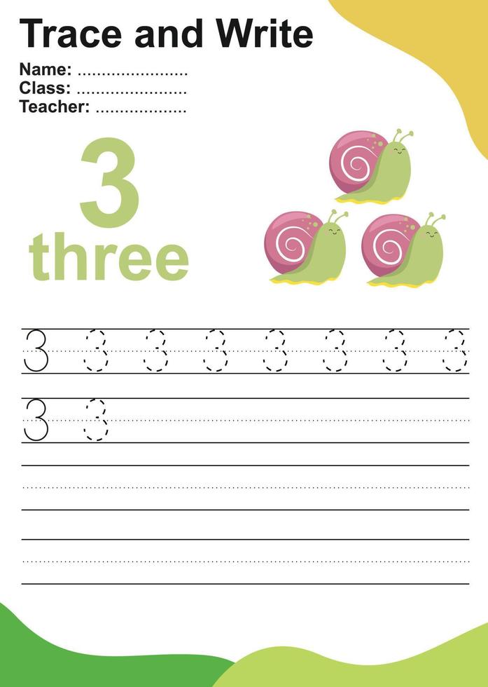 Trace and write number for children. Exercise for children to recognize the number. Writing activity for kids. Vector file.