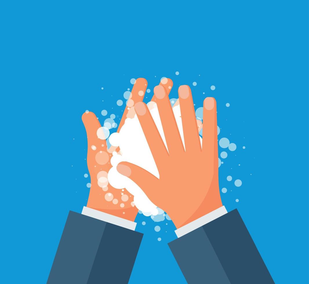 Washing hands with soap vector flat illustration. Hygiene concept