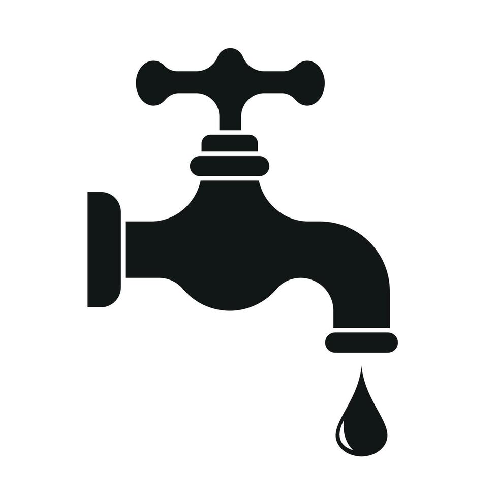 Water tap icon for web. Simple water faucet sign vector design. Faucet with falling drop web icon isolated on white. Garden water tap clipart logo. Faucet with water drops. Garden tools concept