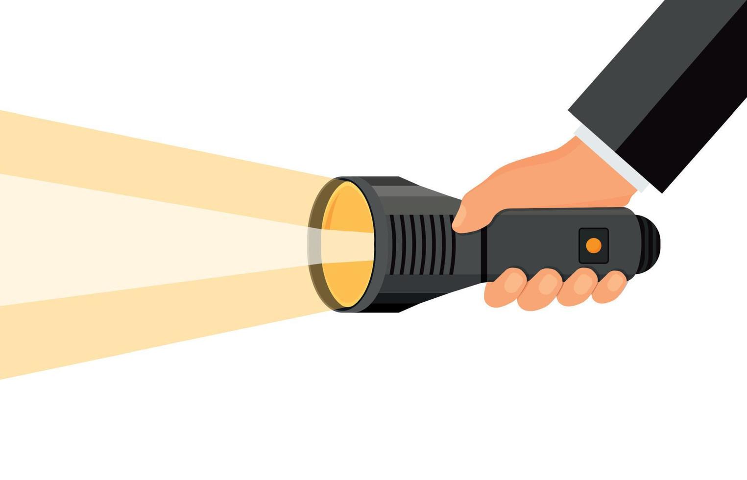 Vector illustration. Flat flashlight and hand. Web search concept background.