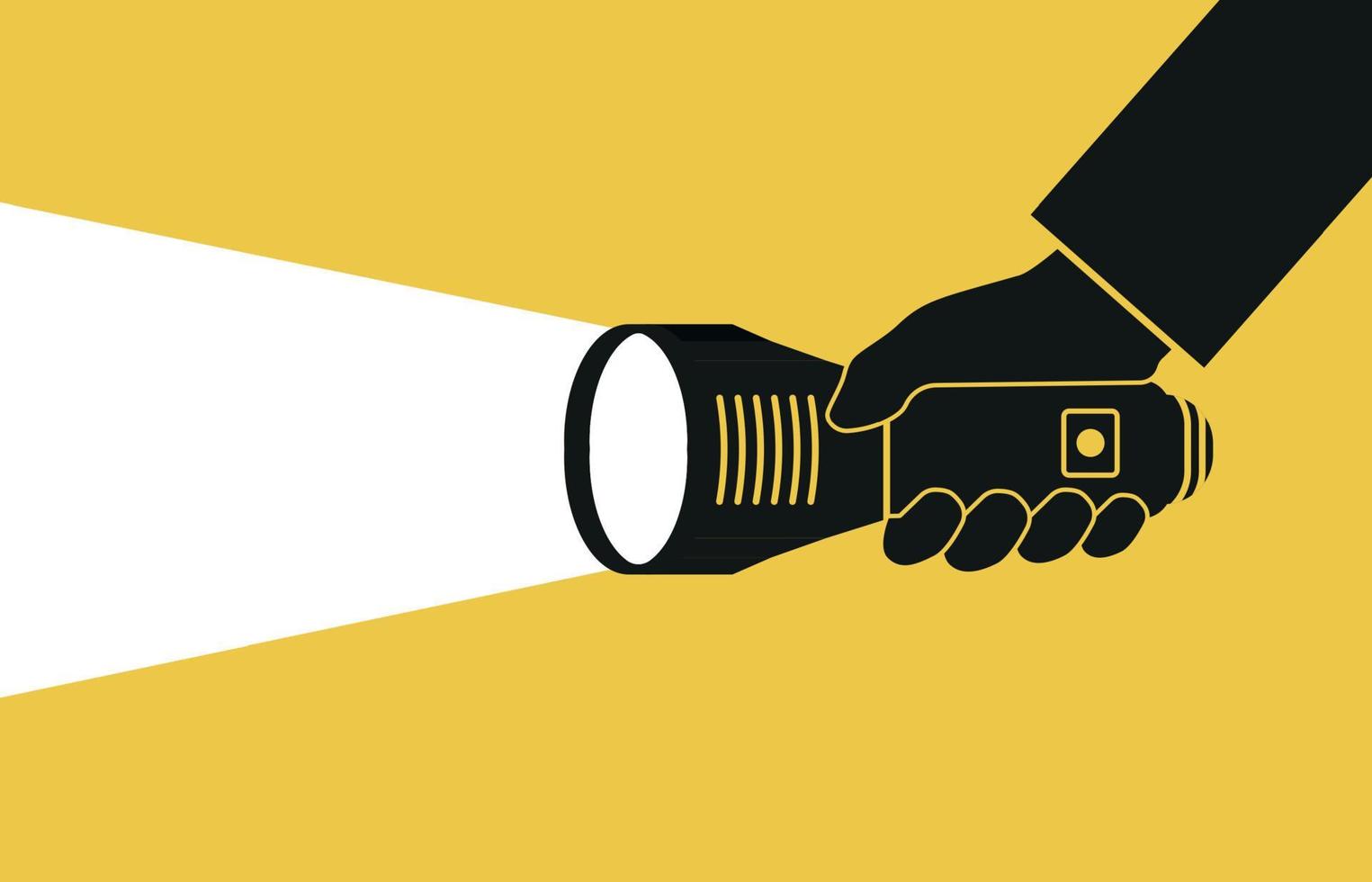 Vector illustration. Flat flashlight and hand. Web search concept background.