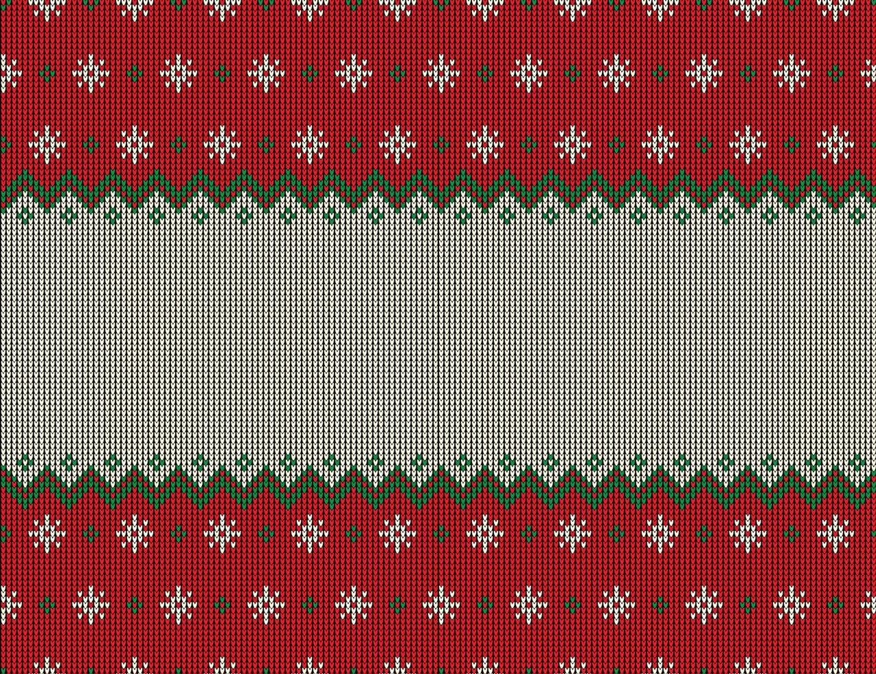 Ugly sweater at Buffalo Plaid Merry Christmas and Happy New Year greeting card frame border . illustration knitted background seamless pattern with folk style scandinavian ornaments. vector