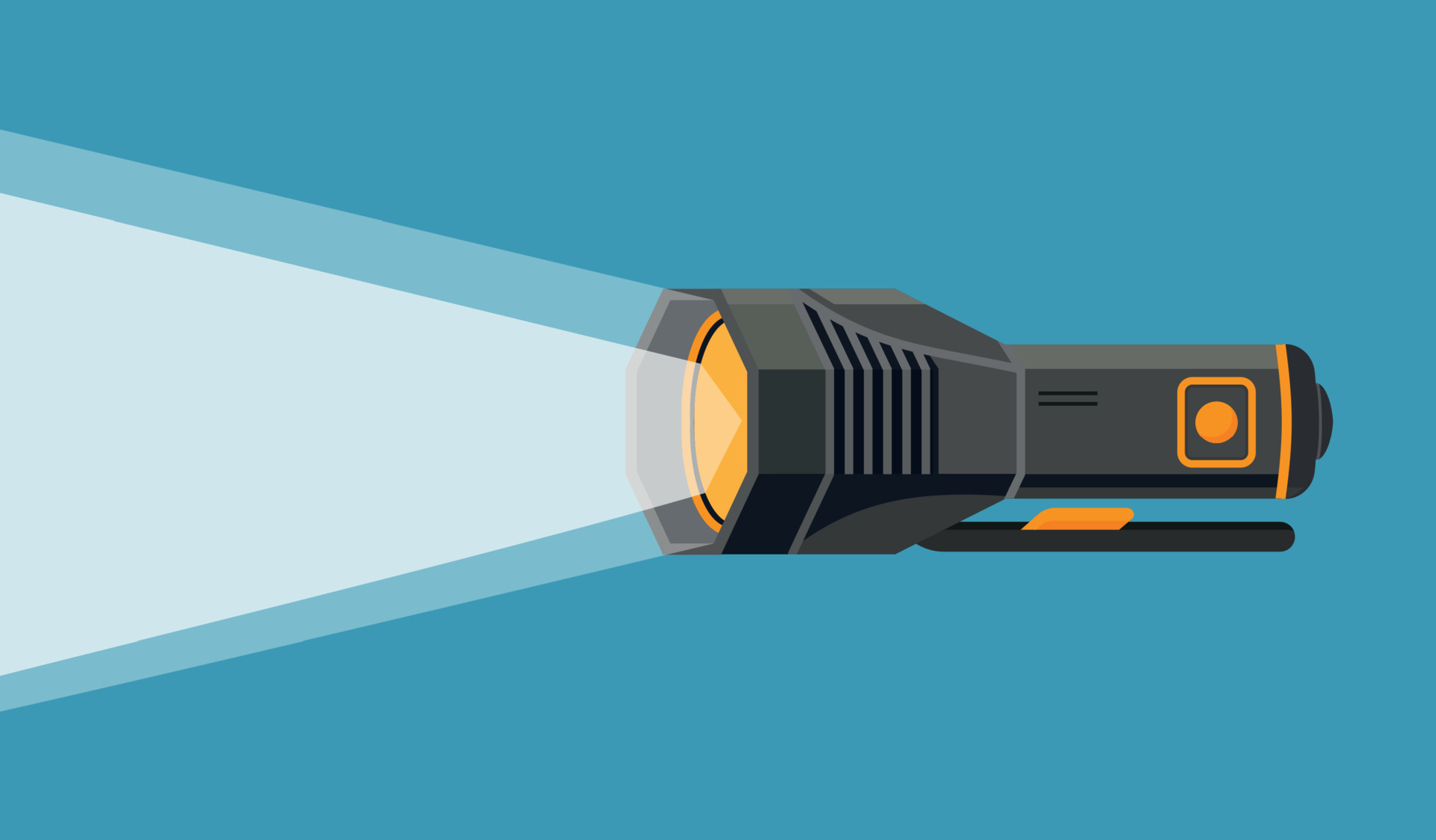 Flashlight torch hand illustration. Pocket vector light lamp lantern