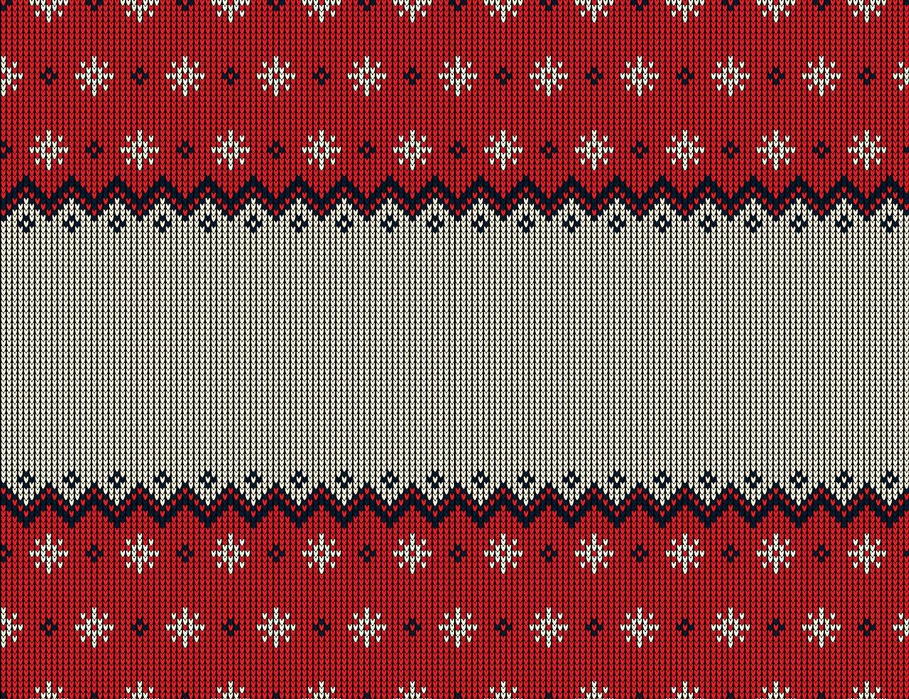 Ugly sweater at Buffalo Plaid Merry Christmas and Happy New Year greeting card frame border . illustration knitted background seamless pattern with folk style scandinavian ornaments. vector