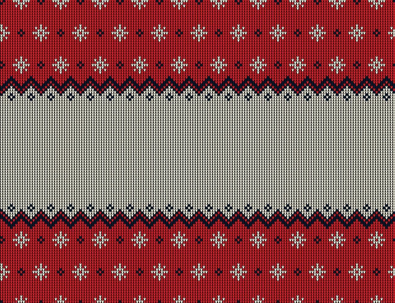 suéter feo en buffalo plaid feliz navidad y feliz año nuevo borde de marco de tarjeta de felicitación. ilustración de fondo de punto de patrones sin fisuras con adornos escandinavos de estilo popular. vector