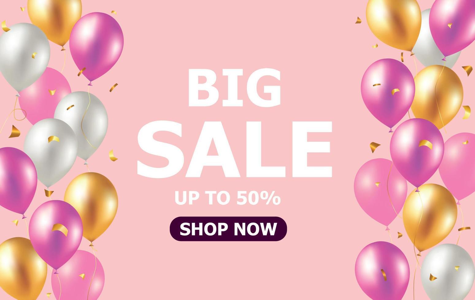 Big Seasonal Final sale text, special offer celebrate background with gold and pink air balloons. Realistic vector stock design for shop and sale banners, grand opening, party flyer