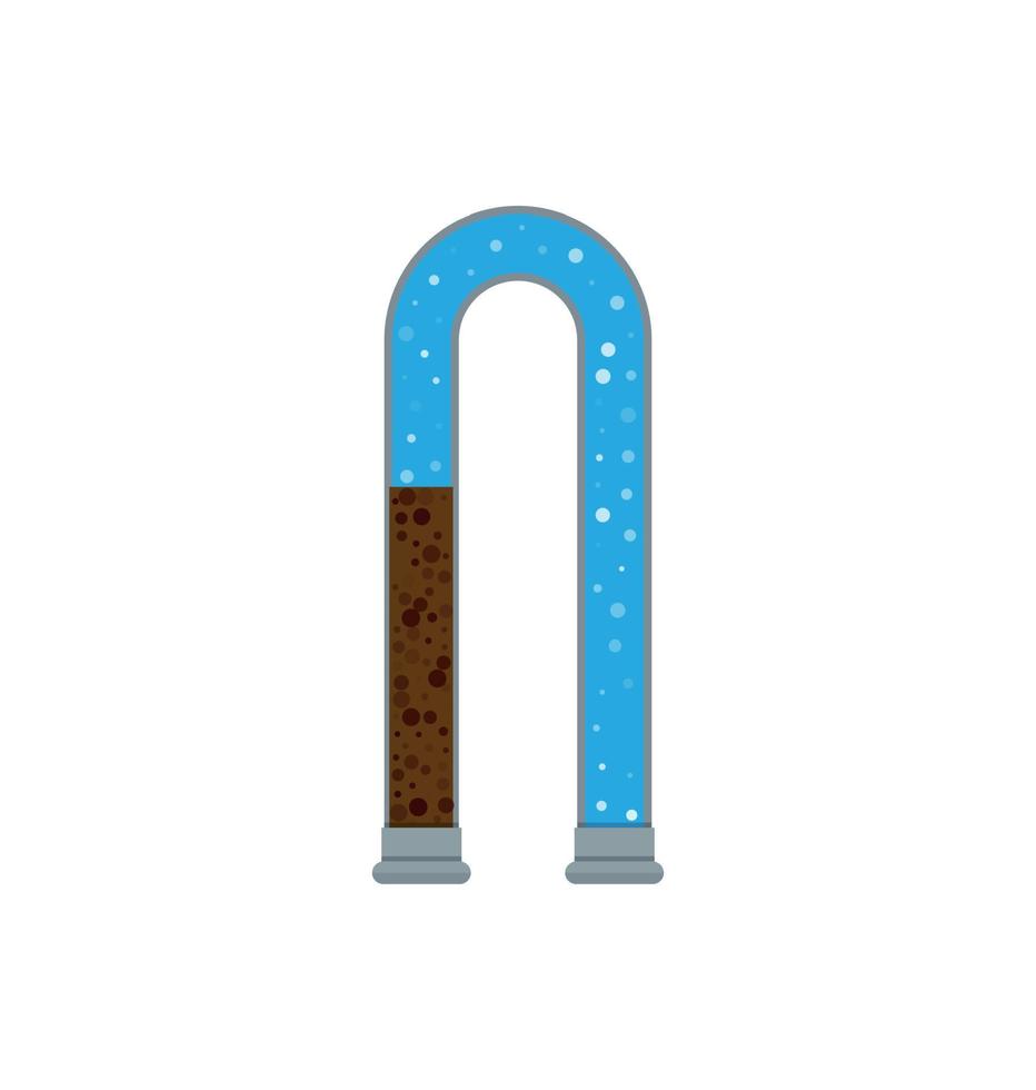 A vector stock illustration with clogged pipe and trash inside isolated on a white background. The sectional pipe is blocked, water sludge. A flat stock illustration as a concept of plumbing problems