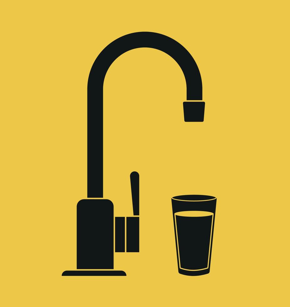 Water tap with glass. Filling cup beverage. Vector illustration.