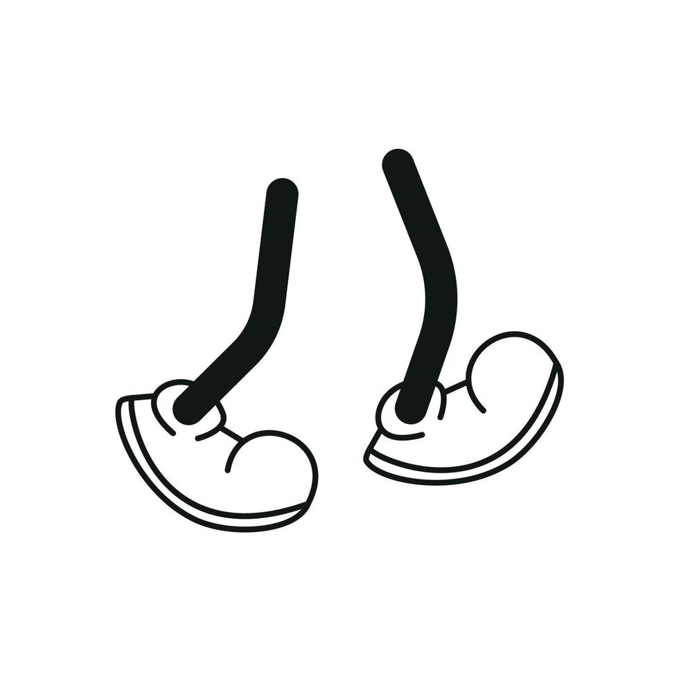 Cartoon vector walking feet in trainers or sneakers on stick legs in various positions