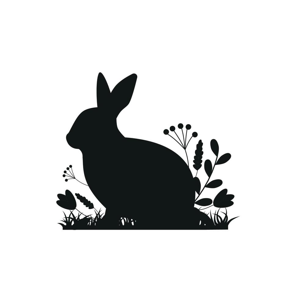 Easter illustration with rabbit and grass and eggs.Easter Background with rabbit and easter eggs. Silhouette vector graphics.