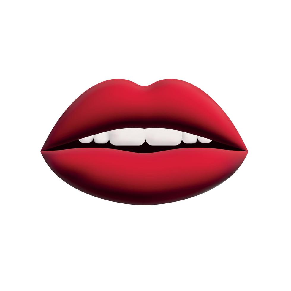 labios realista 3d hacer de rojo sombras. De las mujeres formas labio, lustroso y mate aislado conjunto en blanco antecedentes. decoración objetos para diseño. vector ilustración