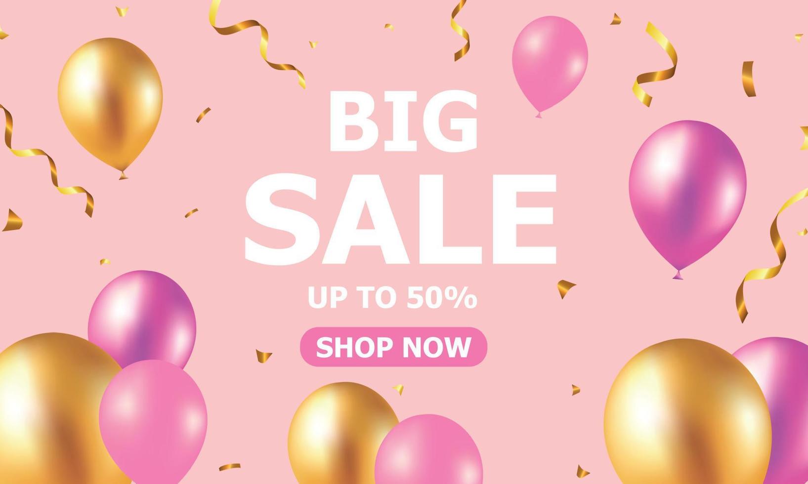 Big Seasonal Final sale text, special offer celebrate background with gold and pink air balloons. Realistic vector stock design for shop and sale banners, grand opening, party flyer